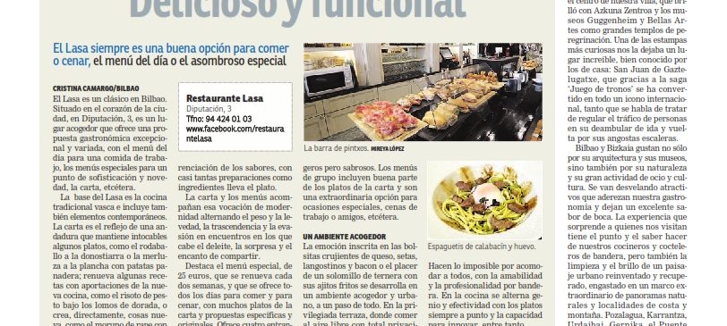 Restaurante Lasa en el diario el Nervión